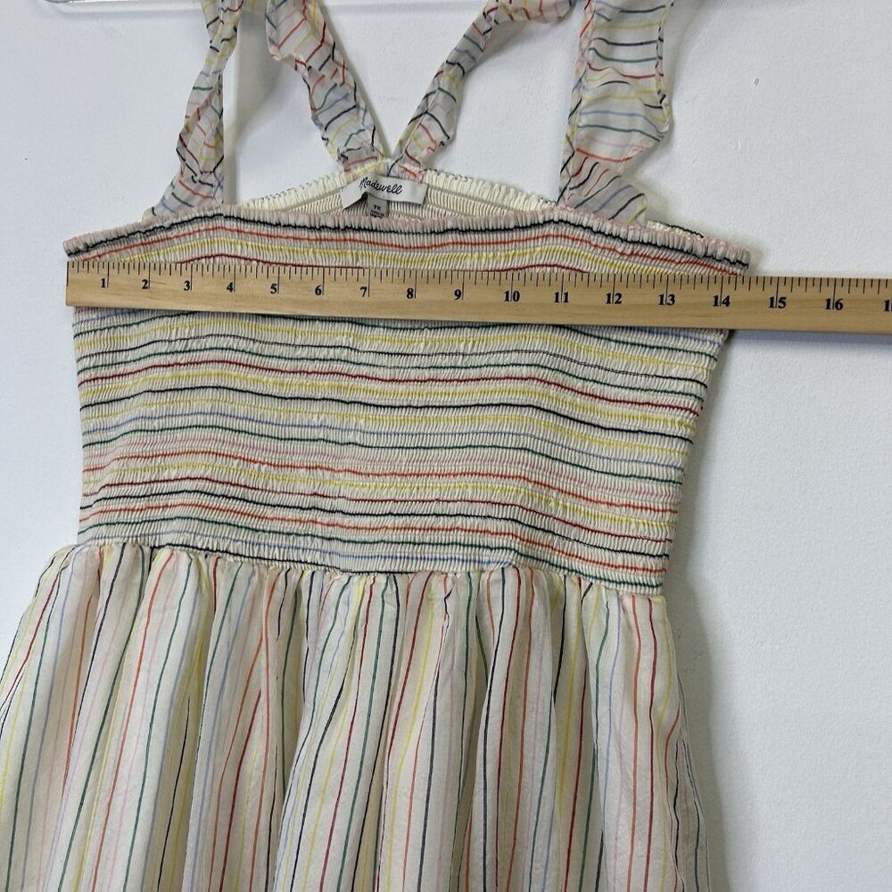 Madewell Smocked Rainbow Stripe Midi Dress Women’s Size Medium Petite PM - Picture 5 of 9